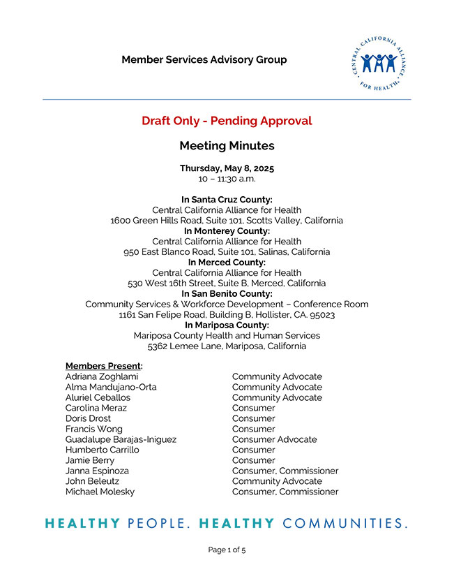 Member Services Advisory Group Meeting Minutes - May 8, 2025 Meeting