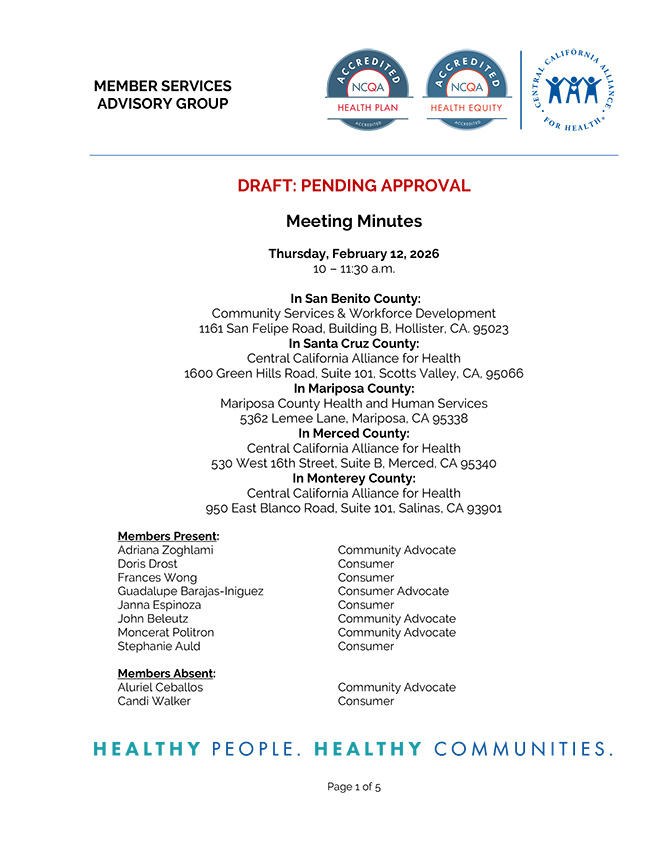 MSAG Meeting Agenda Minutes for February 12, 2026