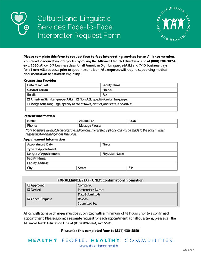 Face-to-Face Interpreter Request Form