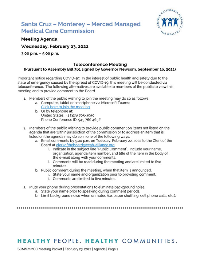 February 23, 2022 Meeting Board Agenda Packet