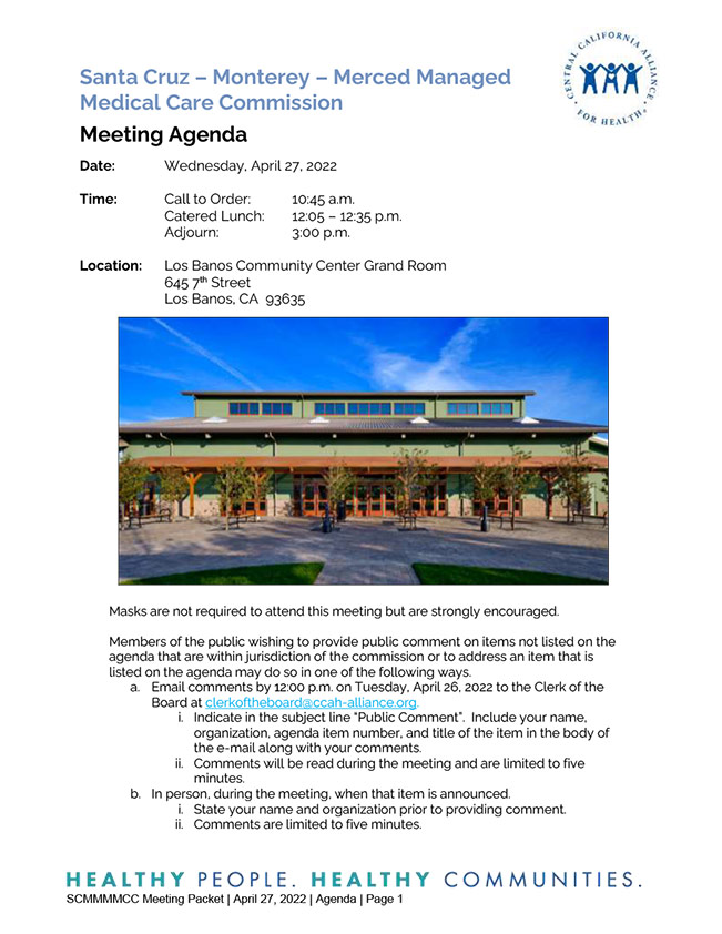 April 27, 2022 Meeting Board Agenda Packet