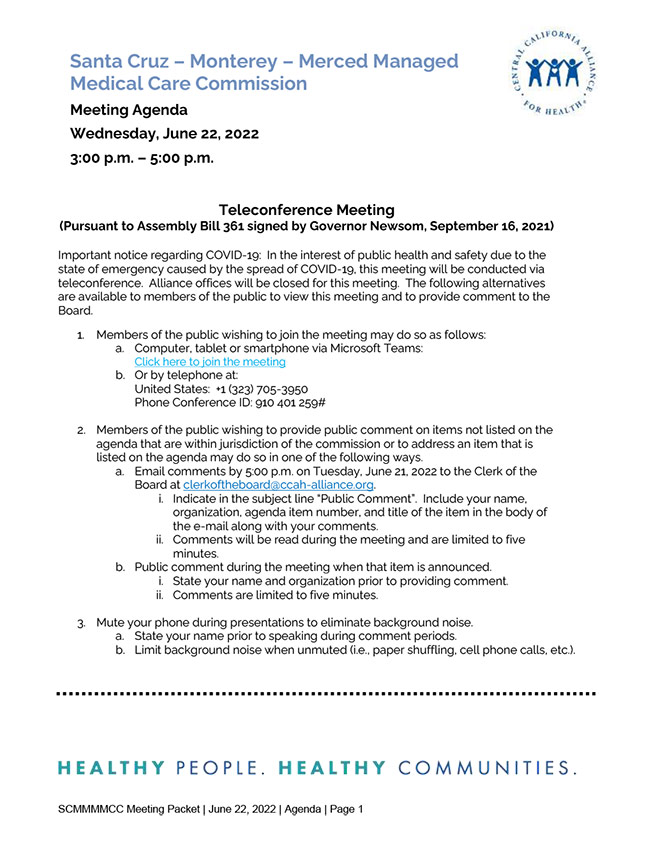 June 22, 2022 Meeting Board Agenda Packet