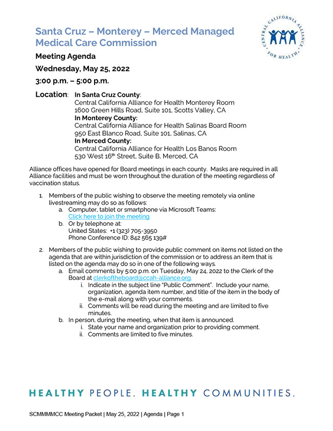 May 25, 2022 Meeting Board Agenda Packet