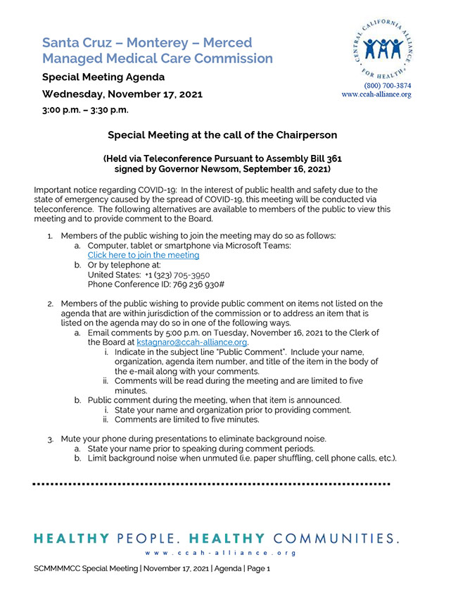 November 17, 2021 Special Meeting Board Agenda Packet