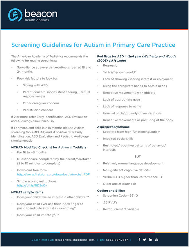 Health screening guidelines for autism