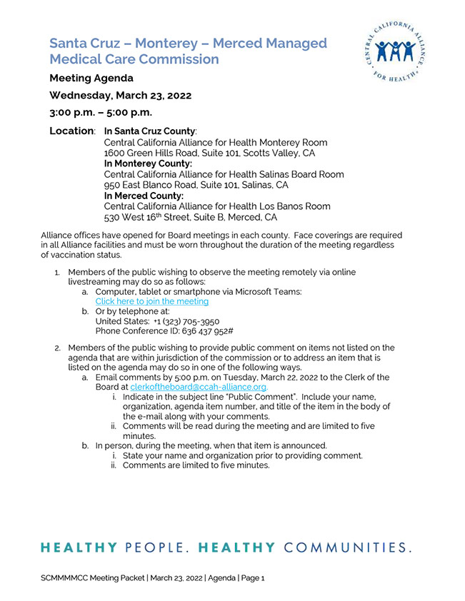 March 23, 2022 Meeting Board Agenda Packet