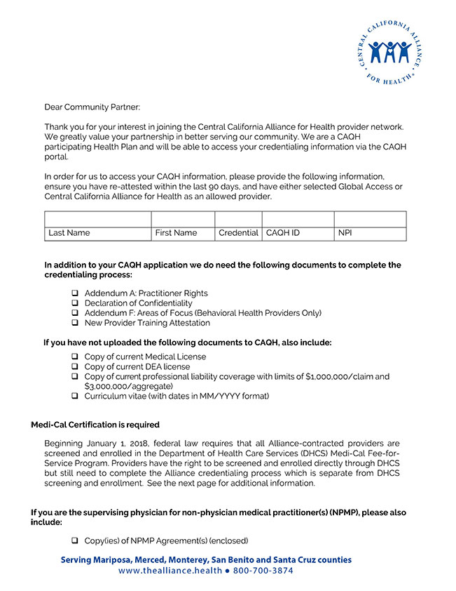 CAQH Additional Docs for NPMP and Allied