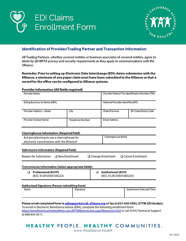 EDI Claims Enrollment Form