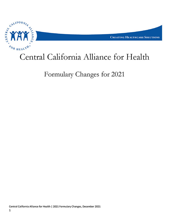 Formulary Changes for 2021