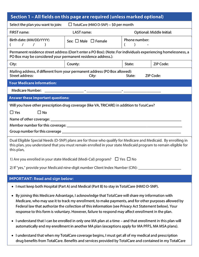 TotalCare (HMO D-SNP) Enrollment Form