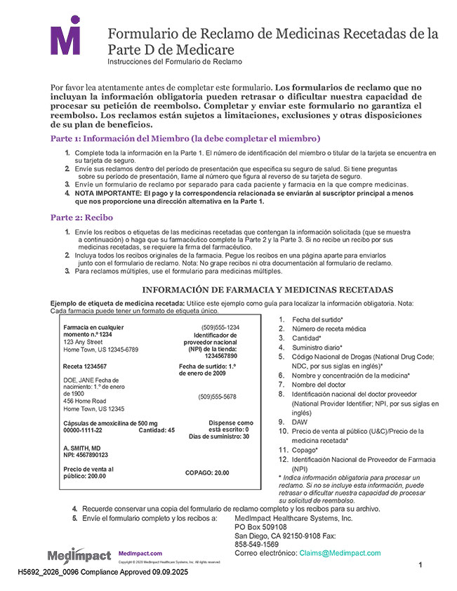Formulario de Reclamo de Medicinas Recetadas de la Parte D 