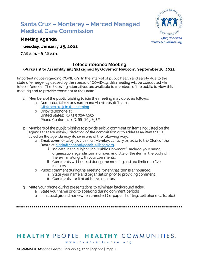 January 25, 2022 Meeting Board Agenda Packet