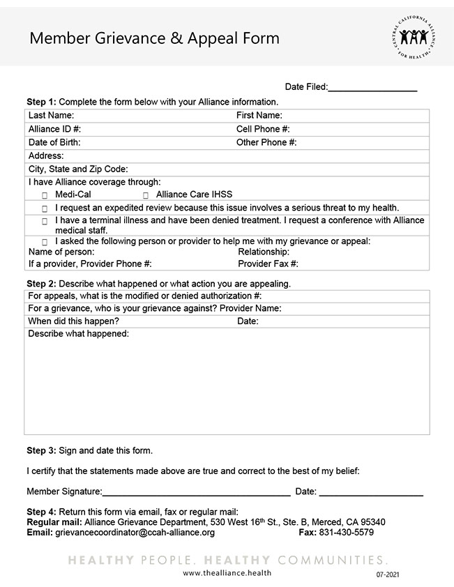 Member Grievance Form - IHSS