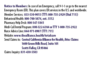 TotalCare Member ID Card Back