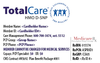 TotalCare Member ID Card Front