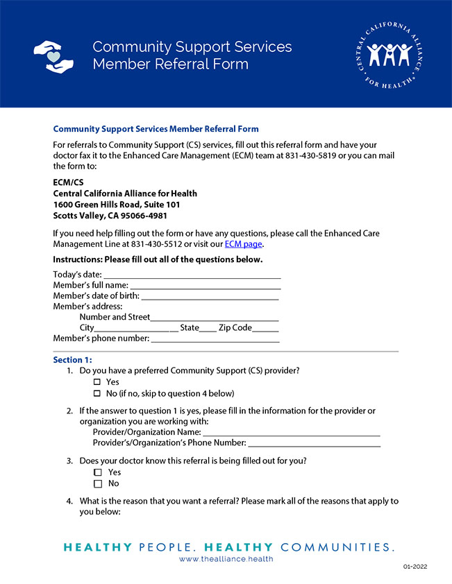 Open Community Support Services Member Referral Form