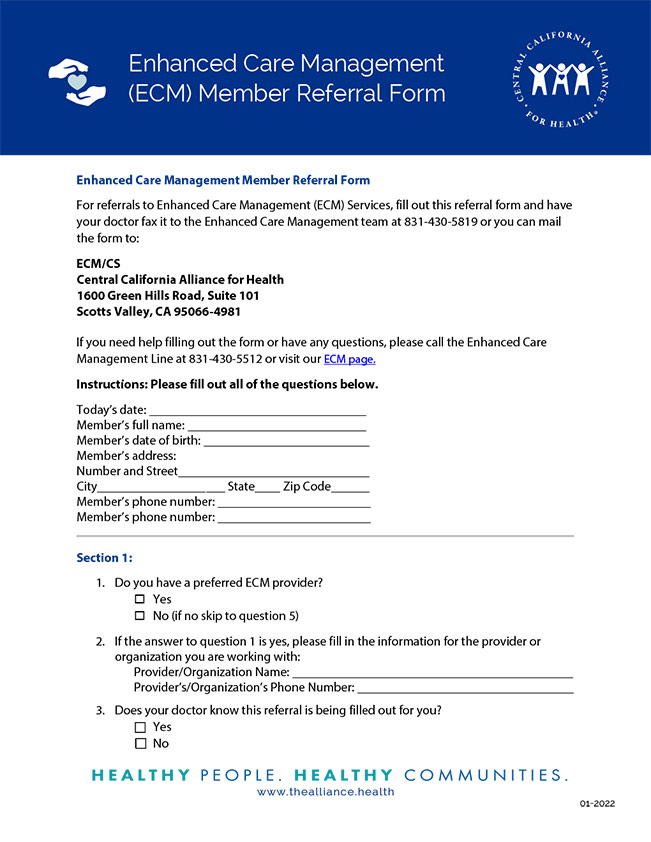 Open Enhanced Care Management (ECM) Member Referral Form