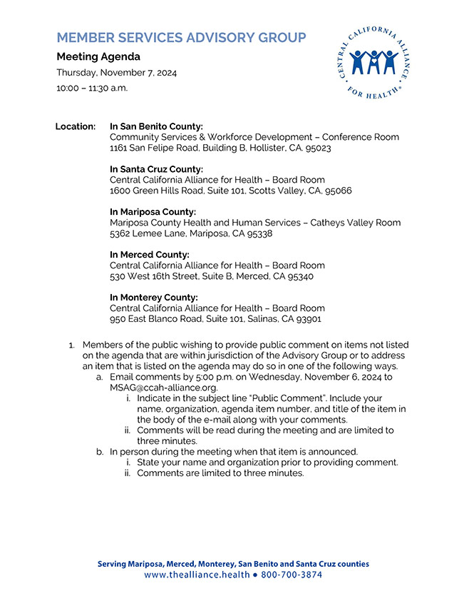 Member Services Advisory Group Agenda Packet - November 7, 2024