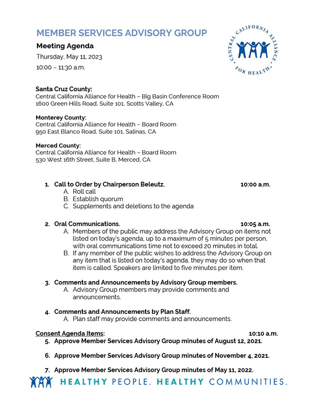 May 11, 2023 Meeting Member Services Advisory Group