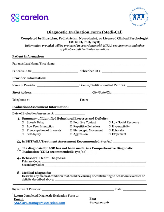Beacon Diagnostic Evaluation Form (Medi-Cal)