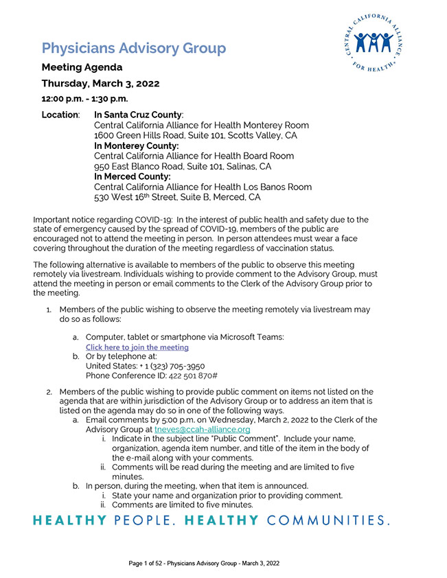 March 3 2022 Physicians Advisory Group