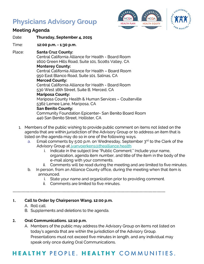 Physicians Advisory Group September 2025 Packet