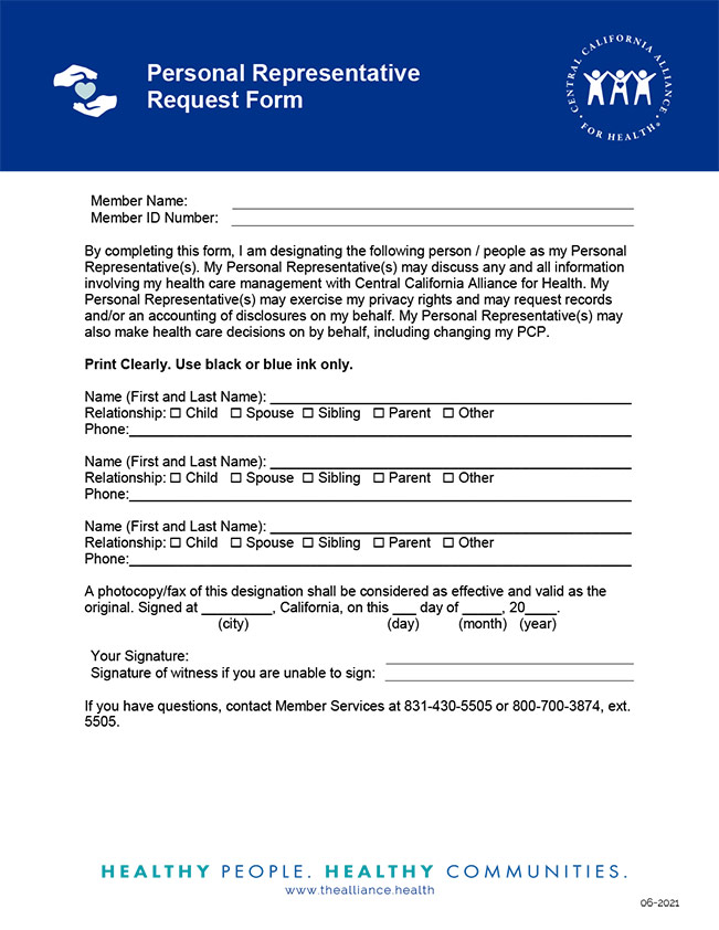 Personal Representative Request Form