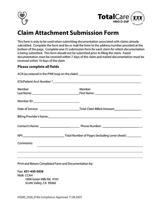 Форма приложения к заявлению TotalCare