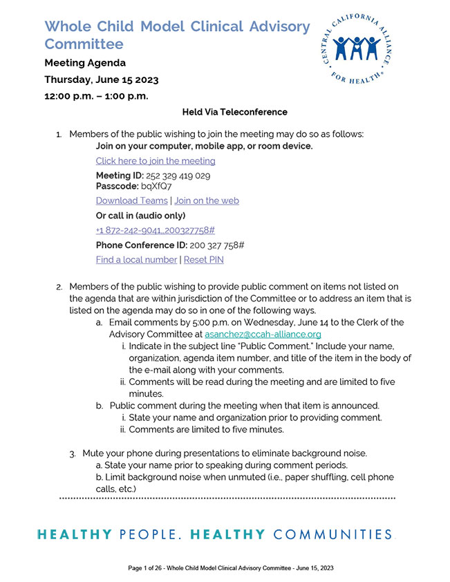 15 de junio de 2023 Reunión del Comité Asesor Clínico del Modelo Infantil Integral