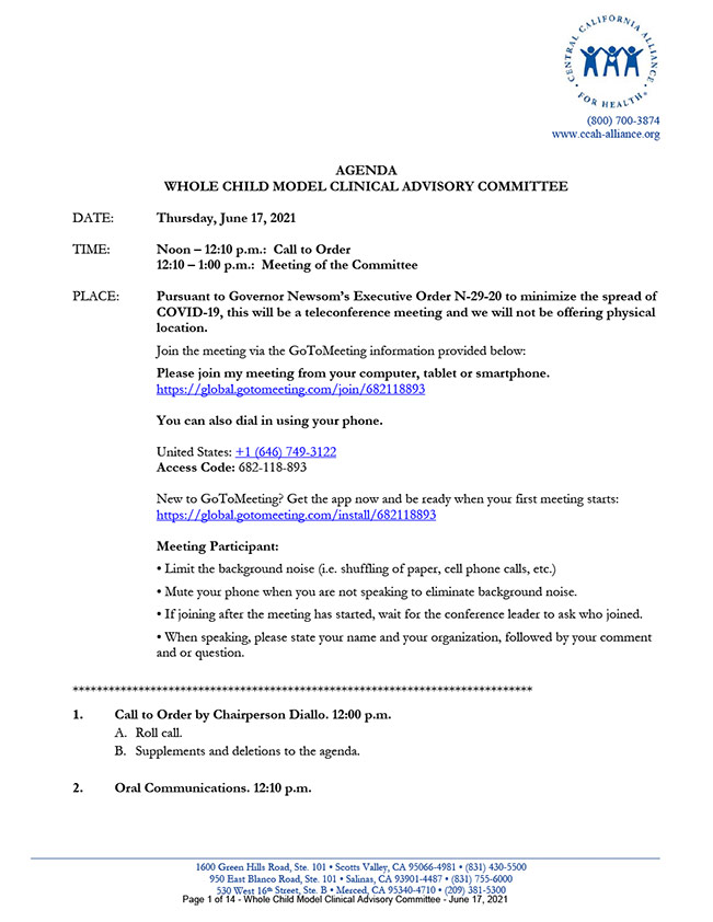 June 17 2021 Whole Child Model Clinical Advisory Committee