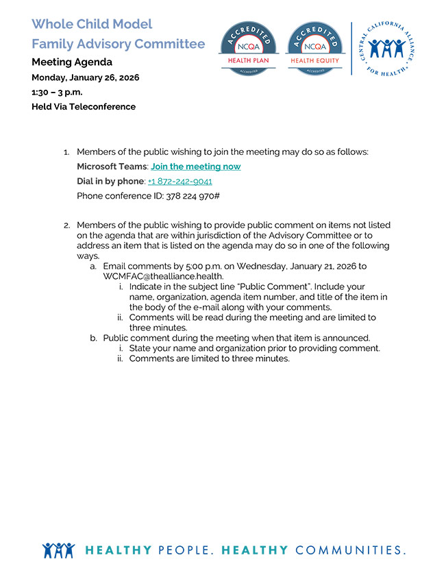 Enero 26, 2026 Pagpupulong ng Komite ng Tagapayo para sa Buong Bata na Modelong Pamilya